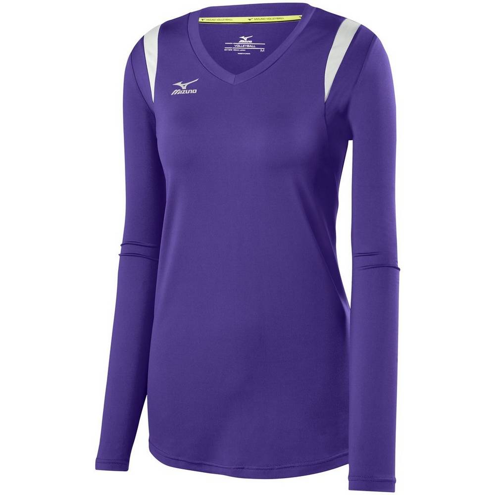 Camisas Mizuno Voleibol Balboa 5.0 Long Sleeve - Mulher - Roxo/Prateadas - QLDJA6491